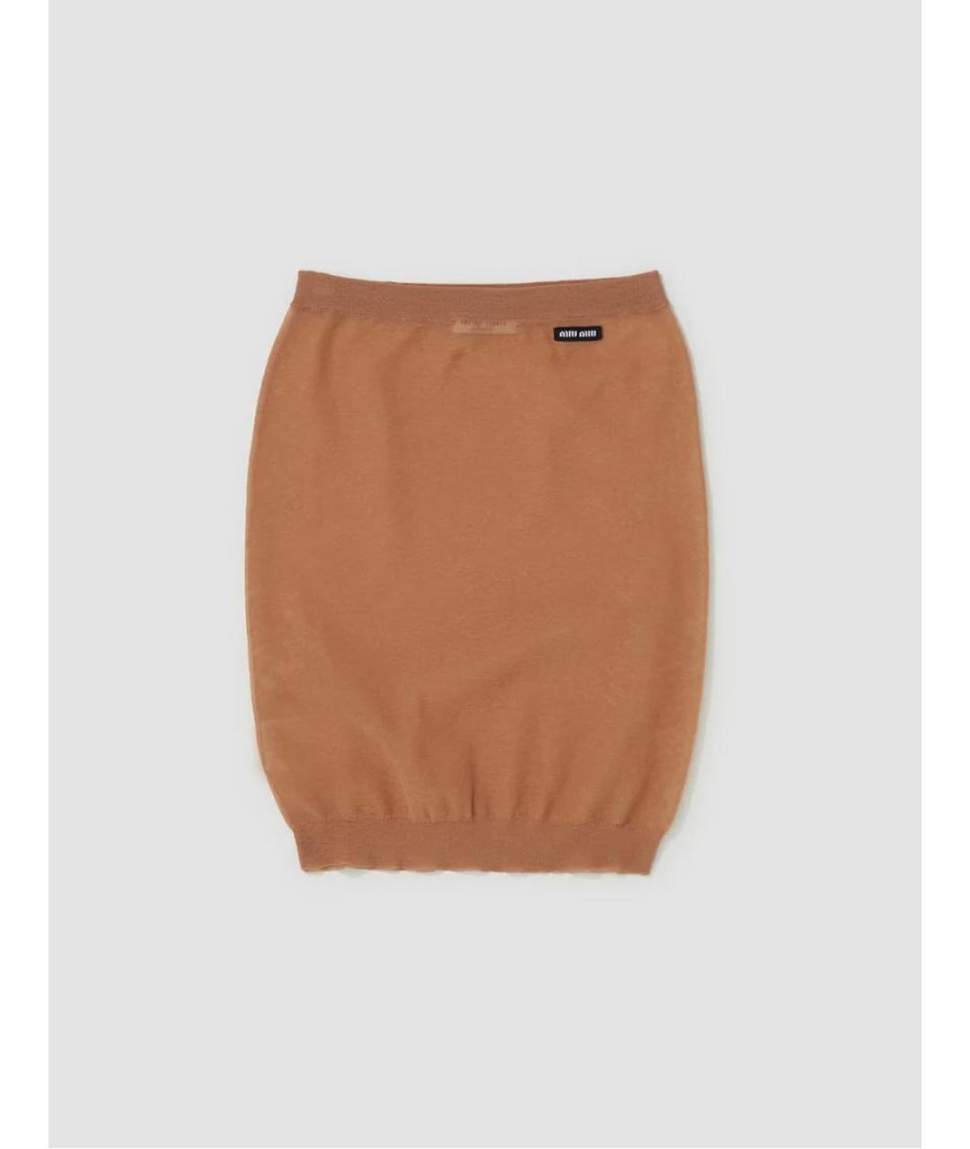 MIU MIU Коричневая шерстяная юбка мини, фото 6