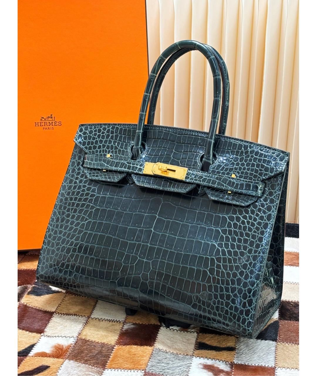 HERMES Зеленая кожаная сумка тоут, фото 3