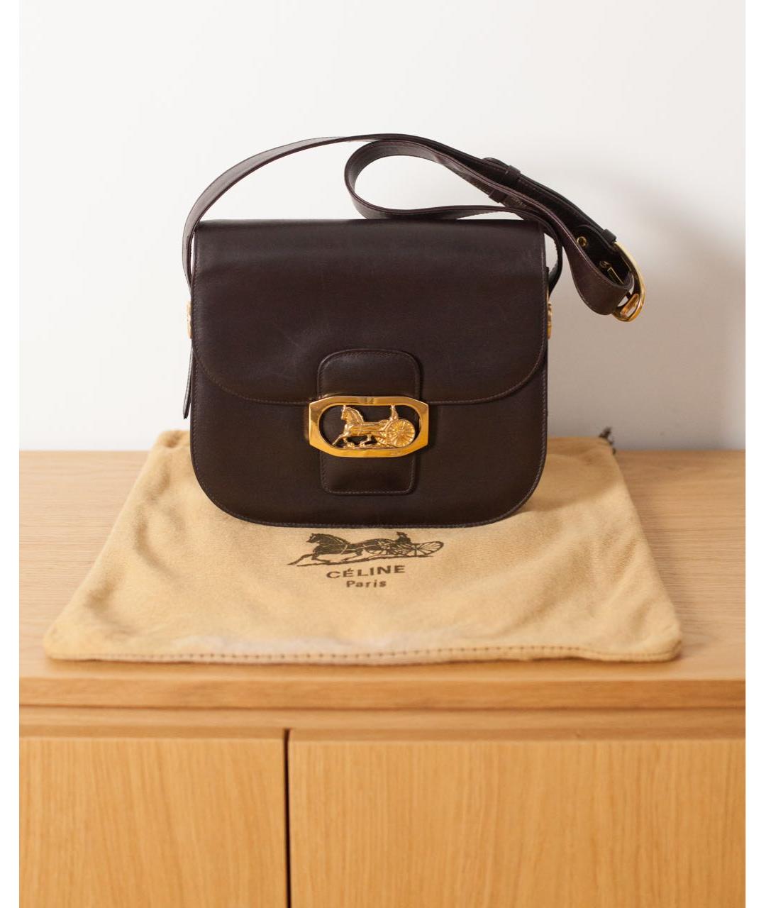 CELINE Коричневая кожаная сумка через плечо, фото 9
