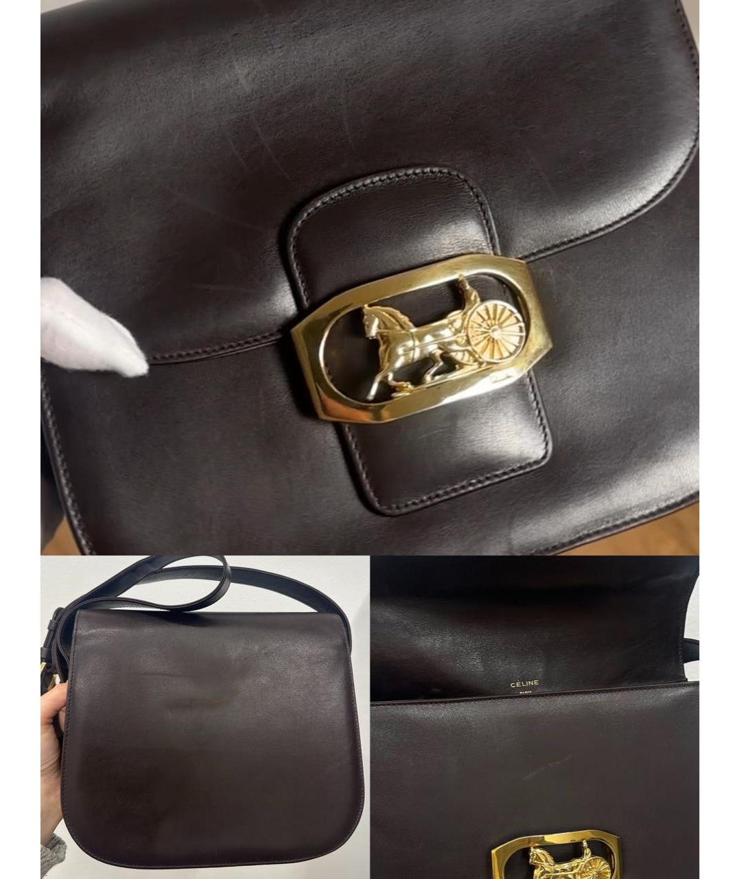 CELINE Коричневая кожаная сумка через плечо, фото 8