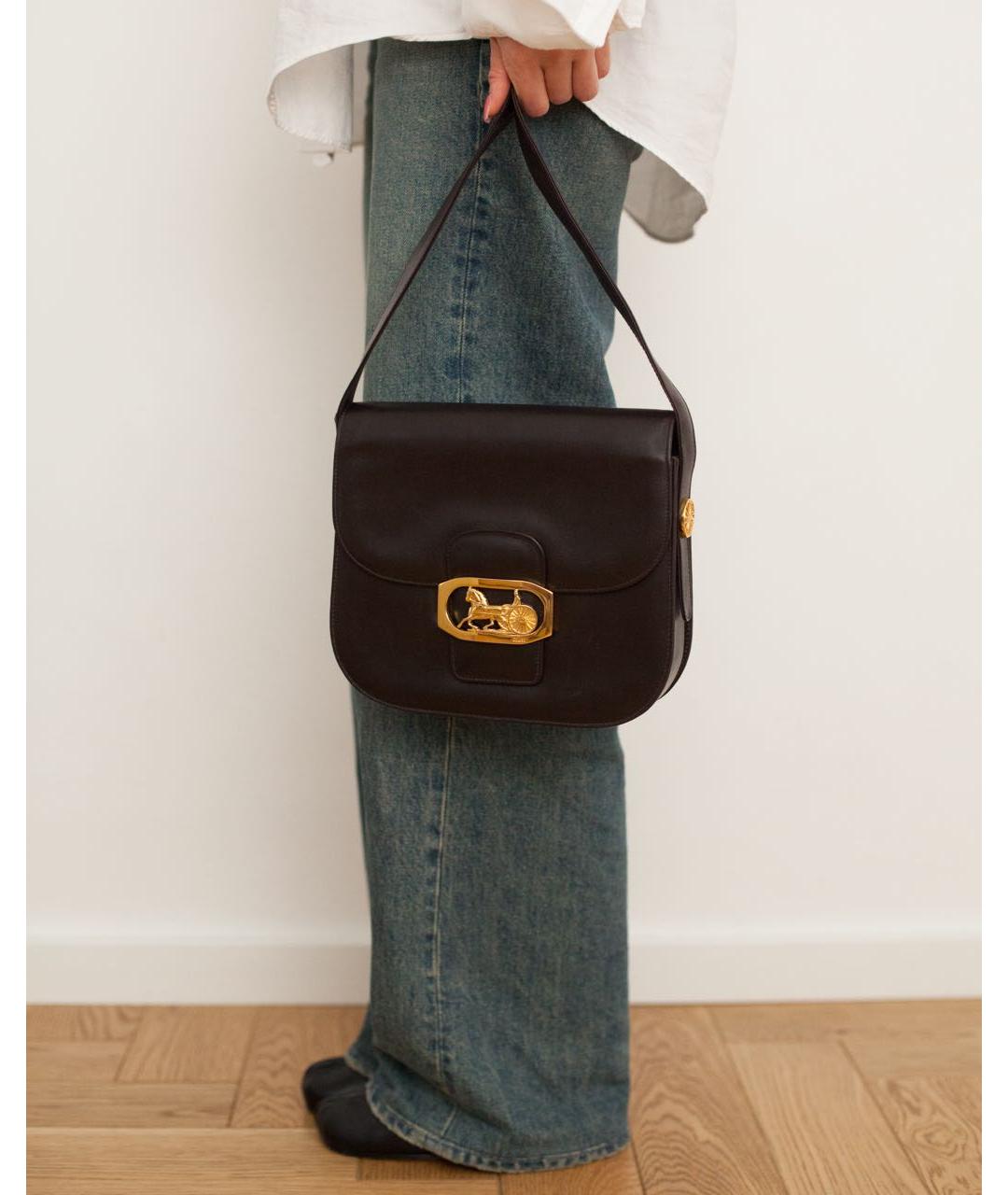 CELINE Коричневая кожаная сумка через плечо, фото 3