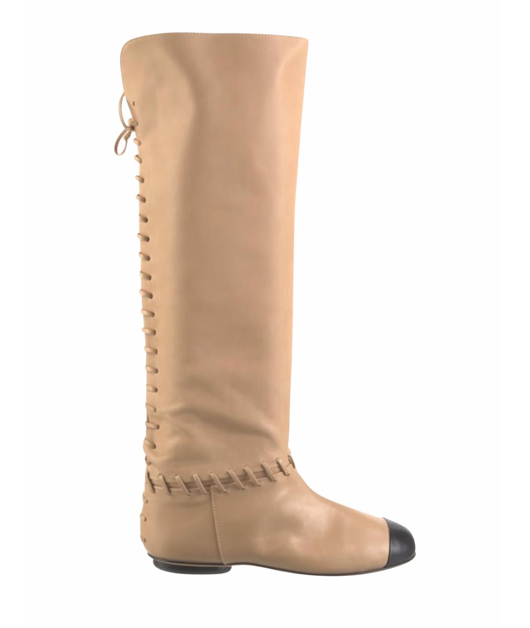 CHANEL Бежевые кожаные сапоги, фото 1