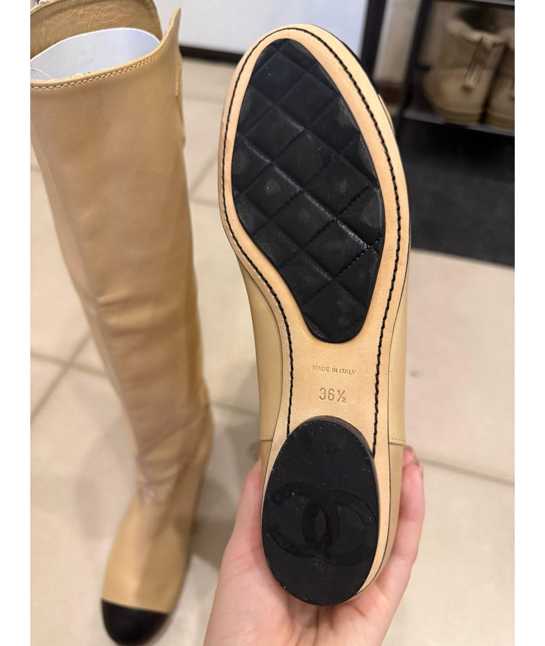 CHANEL Бежевые кожаные сапоги, фото 4