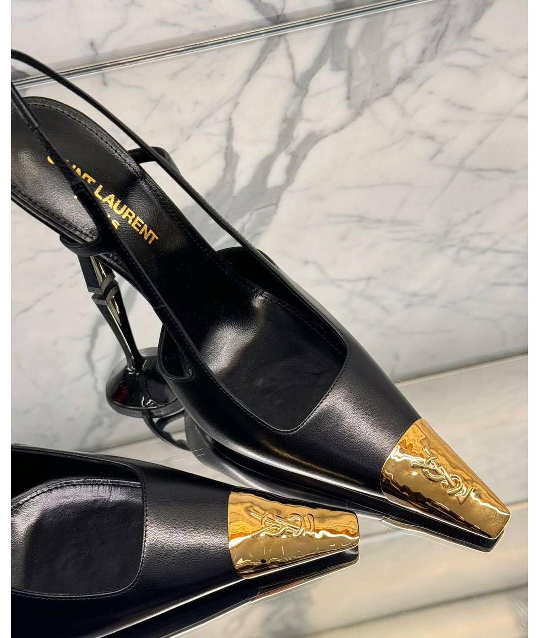 SAINT LAURENT Черные кожаные босоножки, фото 2