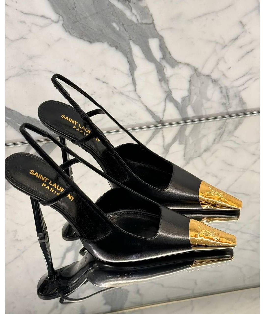 SAINT LAURENT Черные кожаные босоножки, фото 3