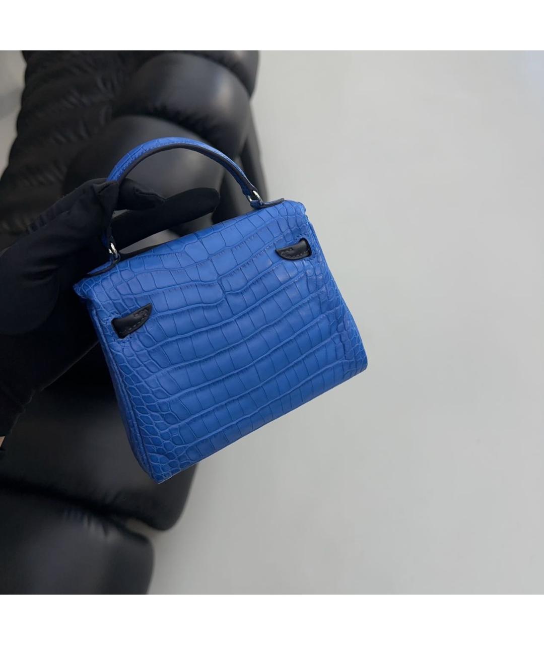 HERMES Голубая кожаная сумка тоут, фото 3