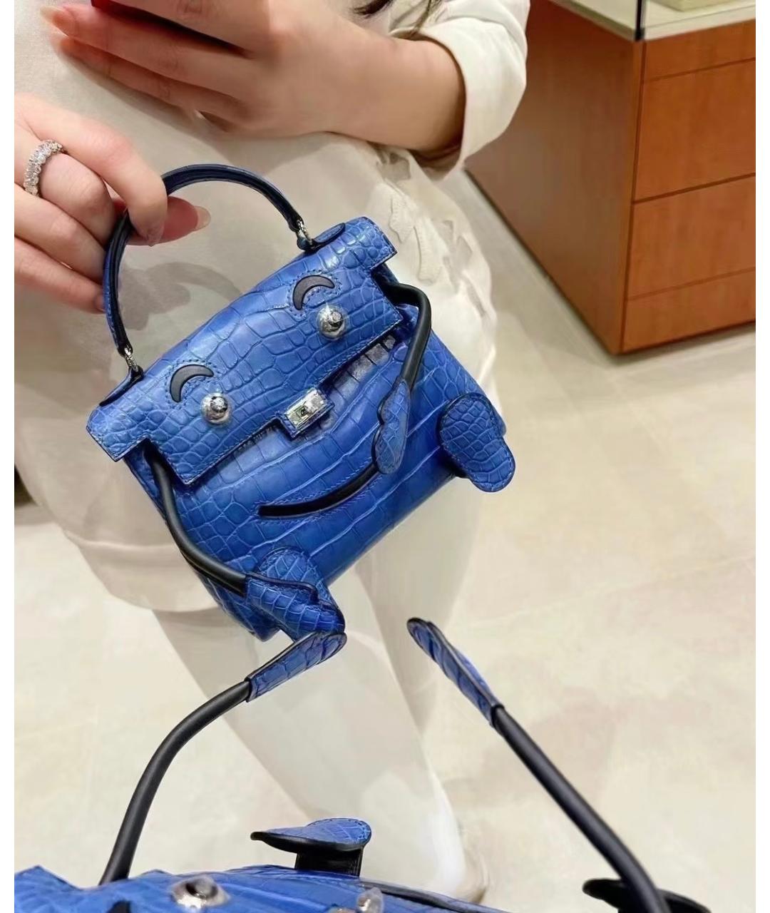 HERMES Голубая кожаная сумка тоут, фото 9