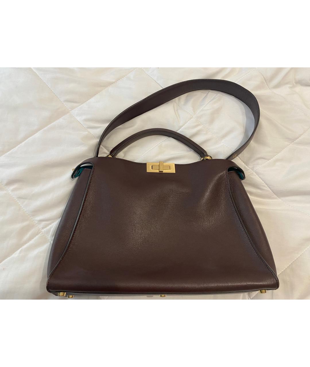 FENDI Коричневая кожаная сумка через плечо, фото 6