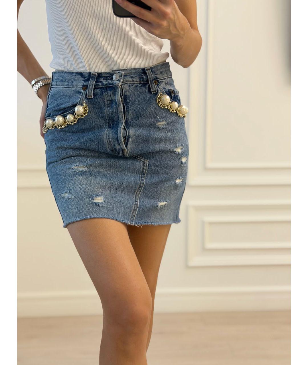 FORTE COUTURE Синяя деним юбка мини, фото 6