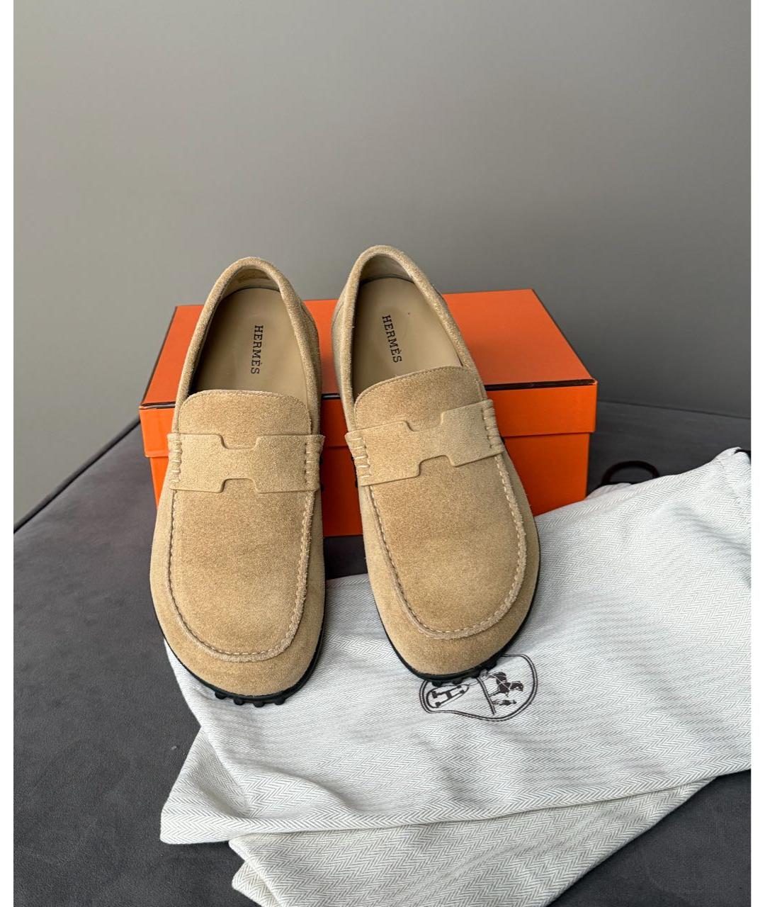 HERMES Горчичные замшевые лоферы, фото 7