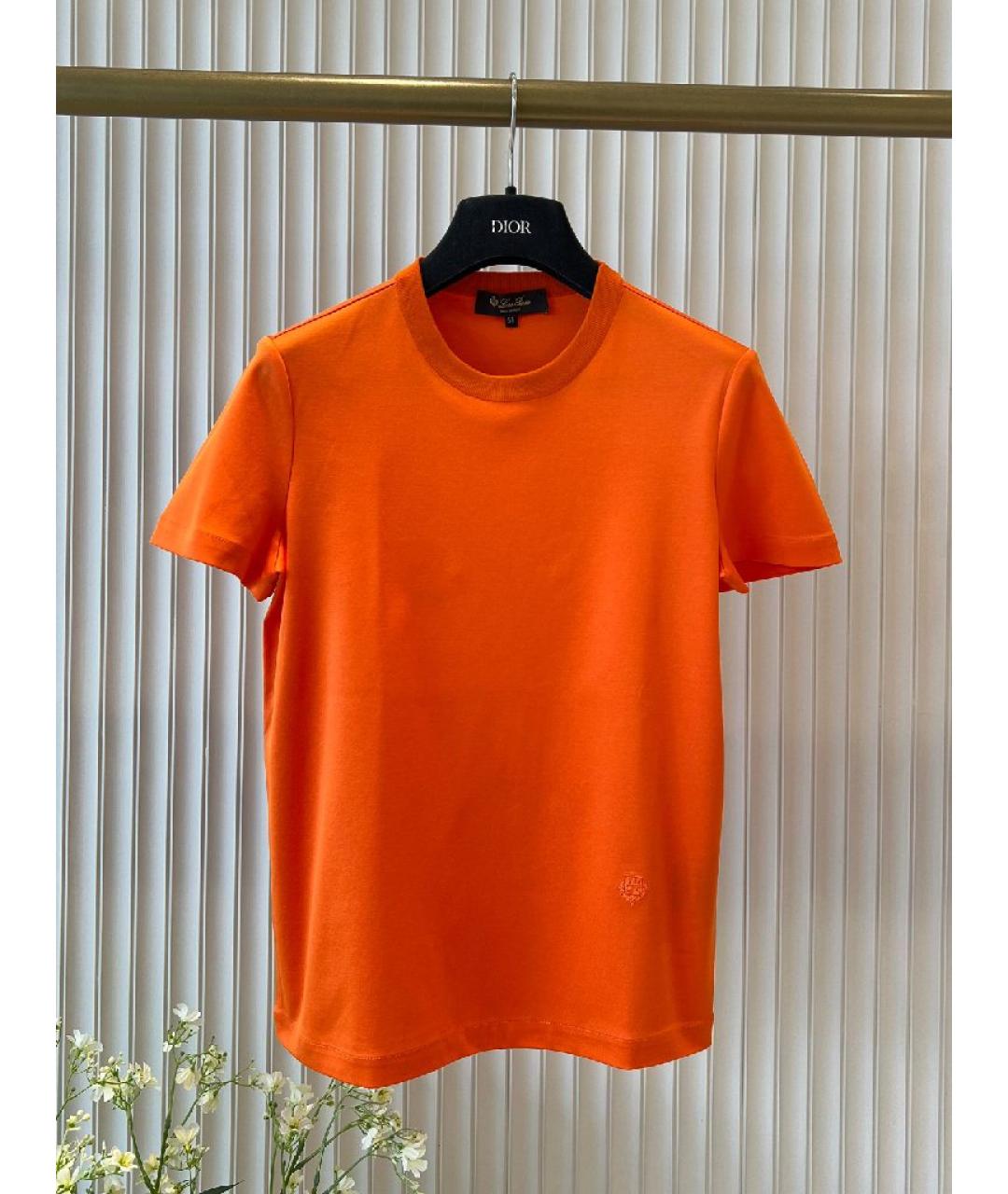 LORO PIANA Оранжевая хлопковая футболка, фото 9