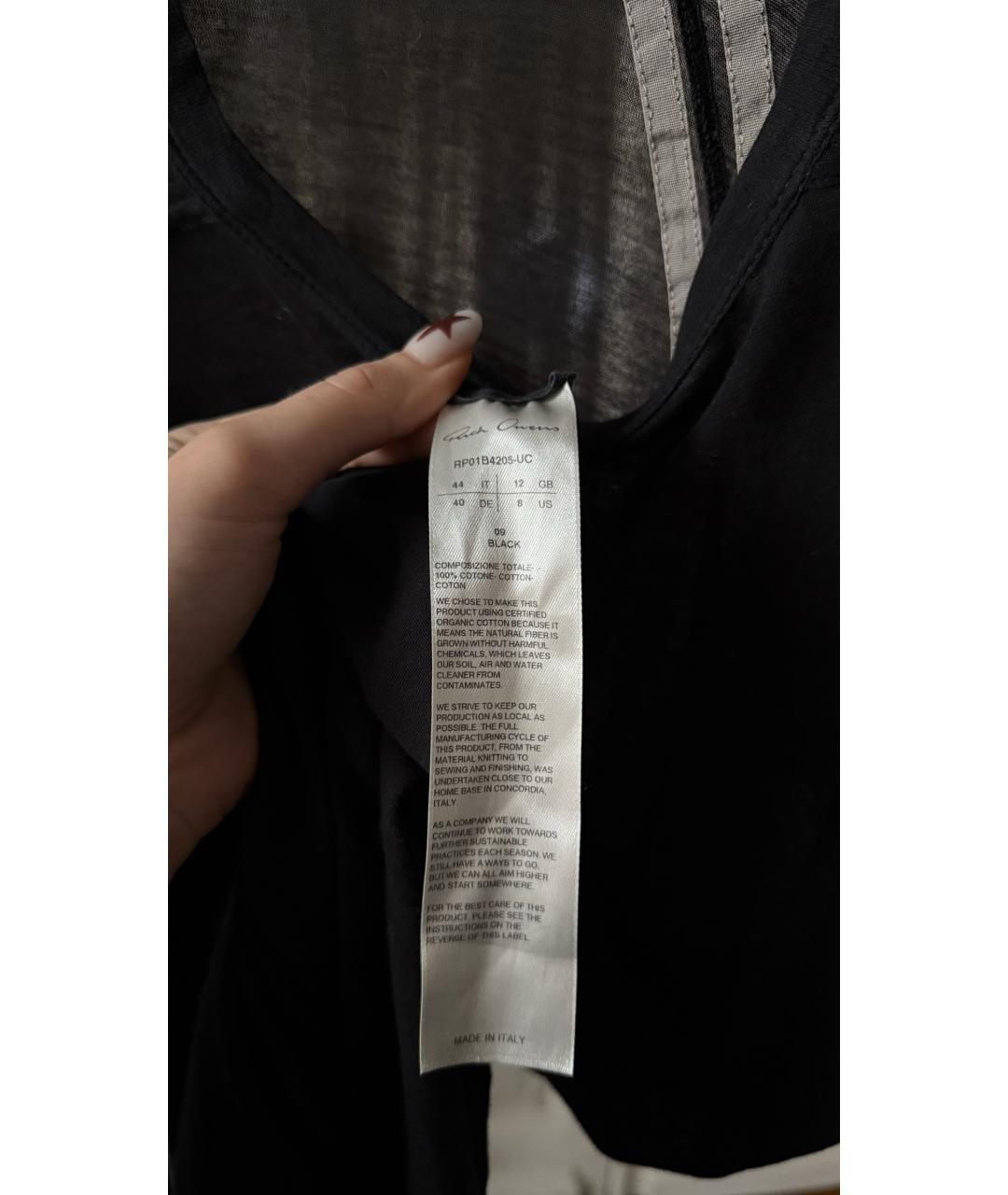 RICK OWENS Черная хлопковая футболка, фото 4