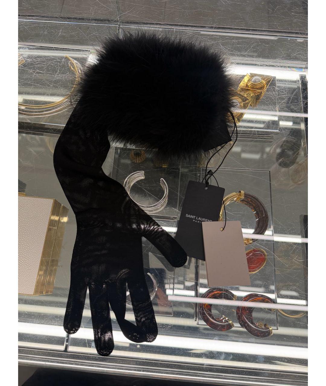 SAINT LAURENT Черные шерстяные перчатки, фото 2