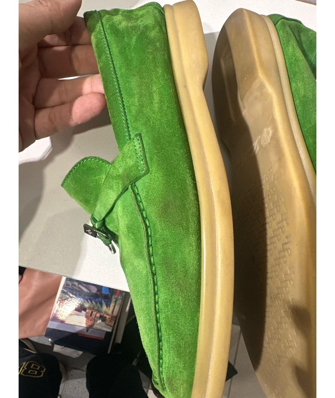 LORO PIANA Зеленые замшевые лоферы, фото 6