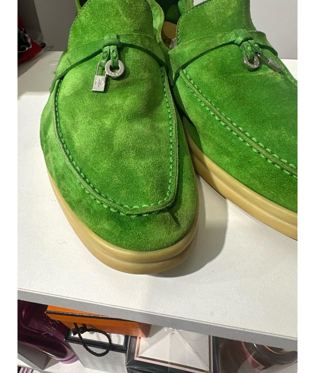 LORO PIANA Зеленые замшевые лоферы, фото 8