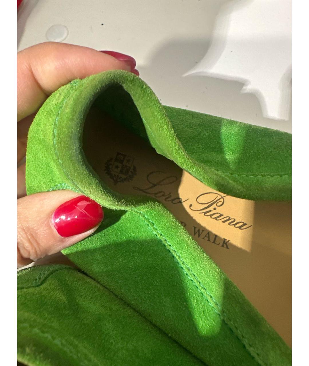 LORO PIANA Зеленые замшевые лоферы, фото 7