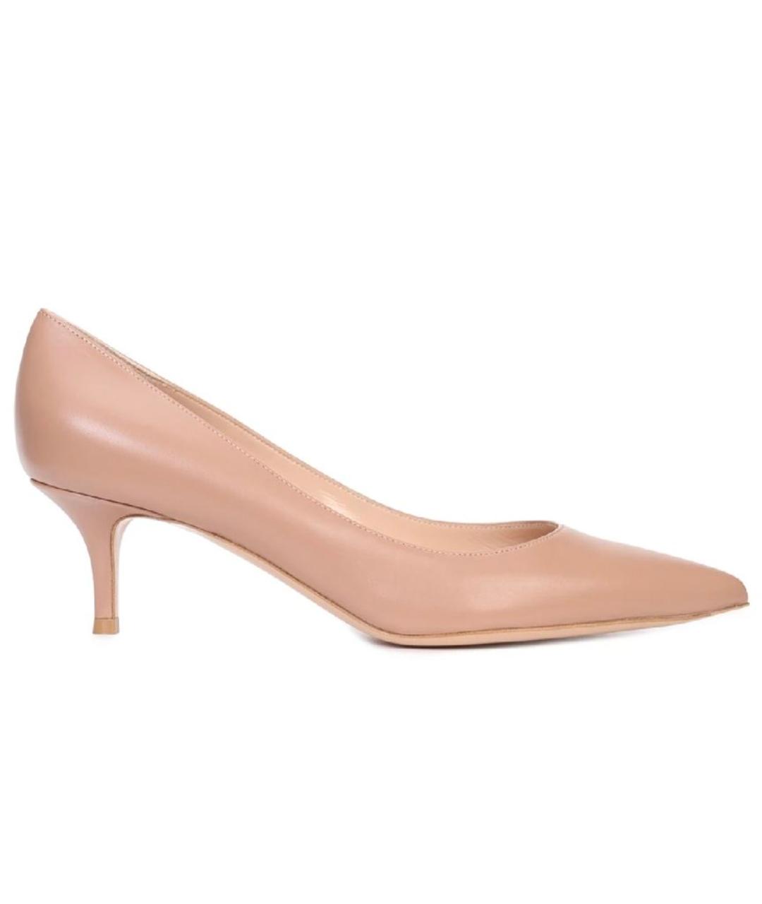 SERGIO ROSSI Бежевые кожаные лодочки на низком каблуке, фото 6