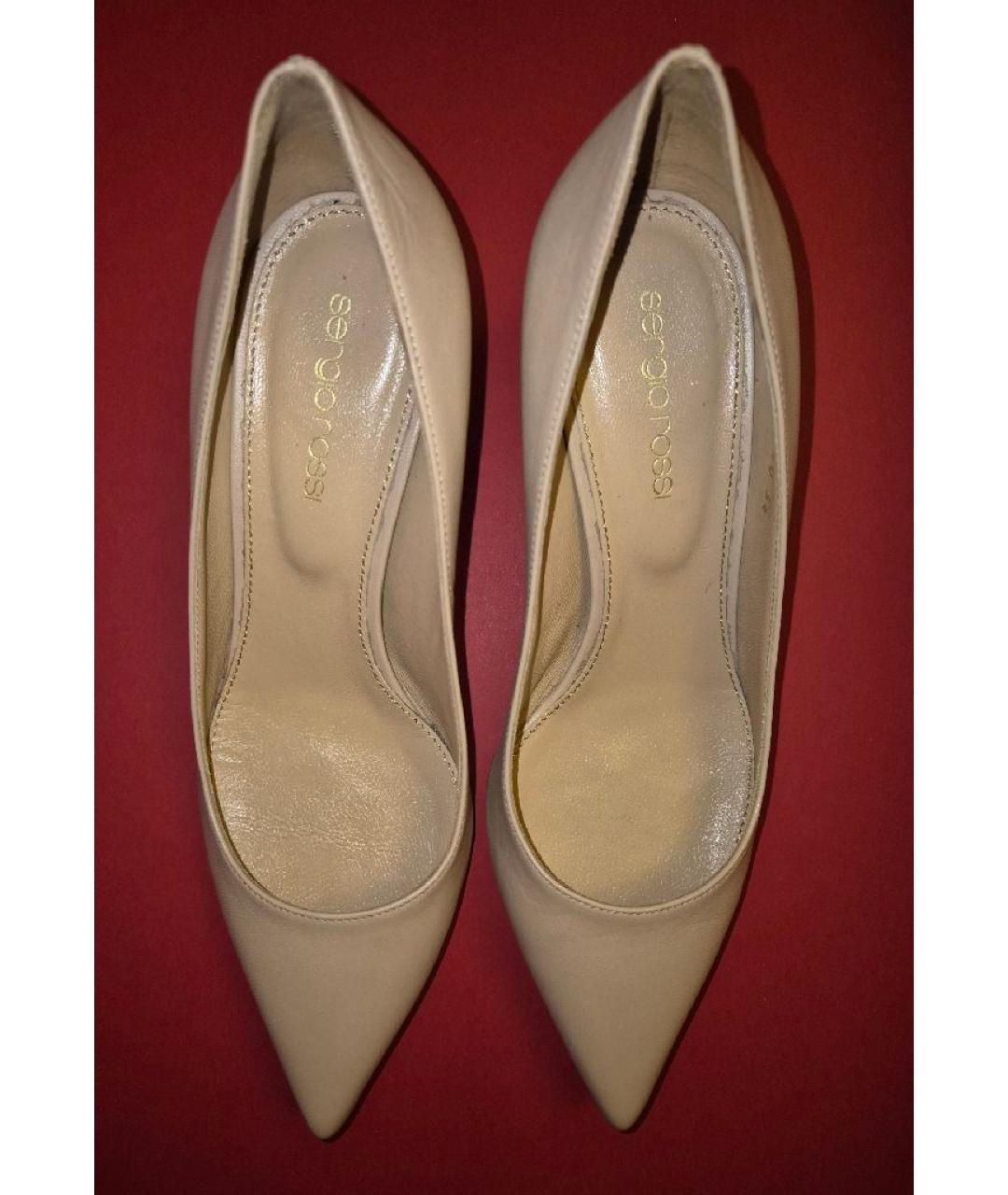 SERGIO ROSSI Бежевые кожаные лодочки на низком каблуке, фото 2