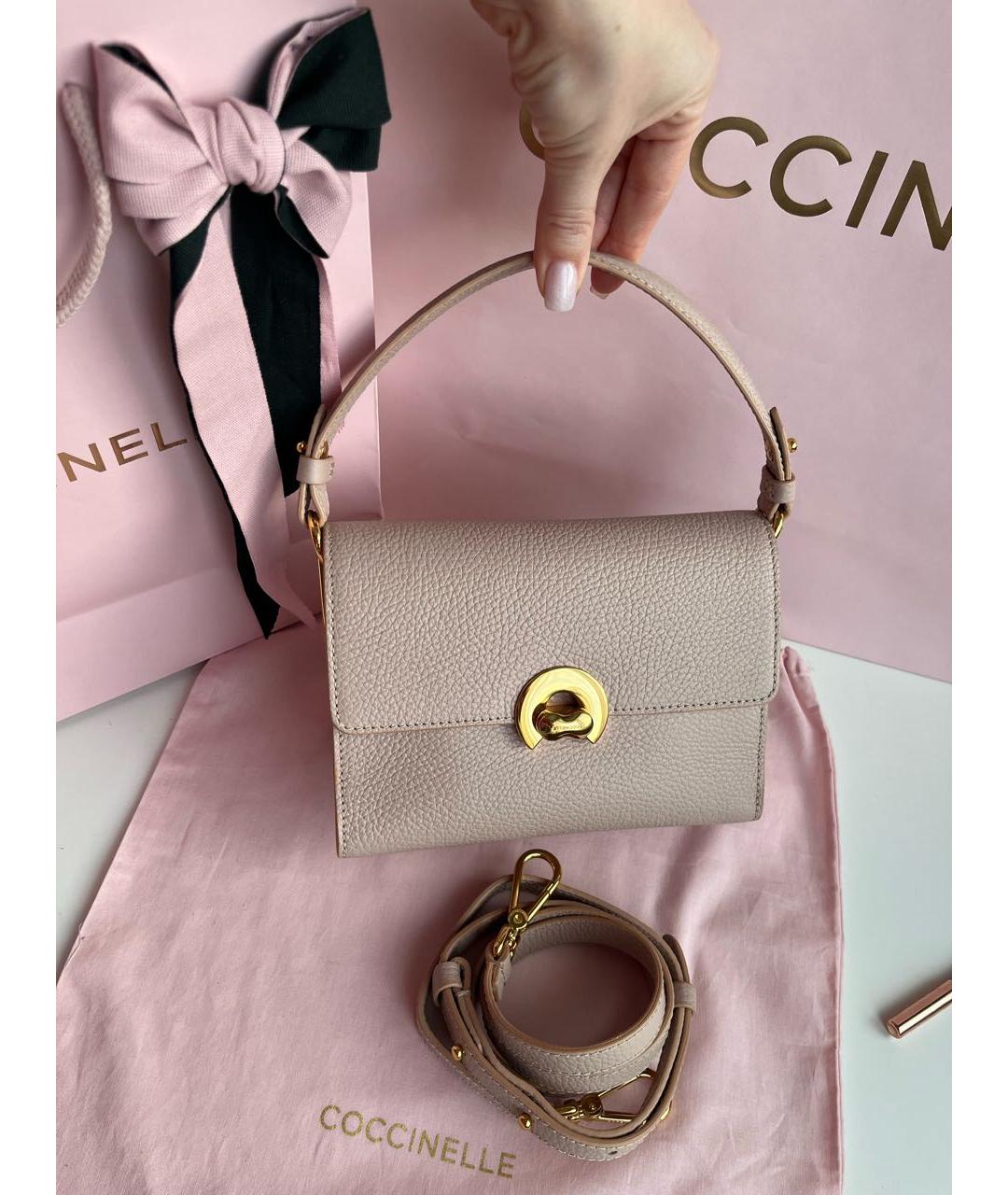 COCCINELLE Бежевая кожаная сумка с короткими ручками, фото 7