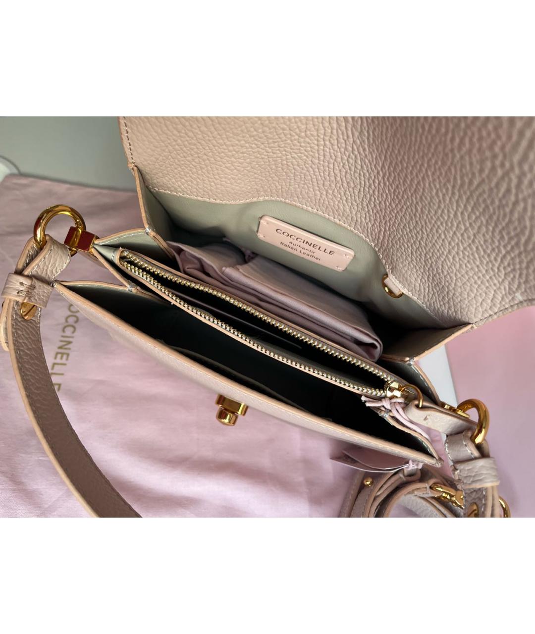COCCINELLE Бежевая кожаная сумка с короткими ручками, фото 4