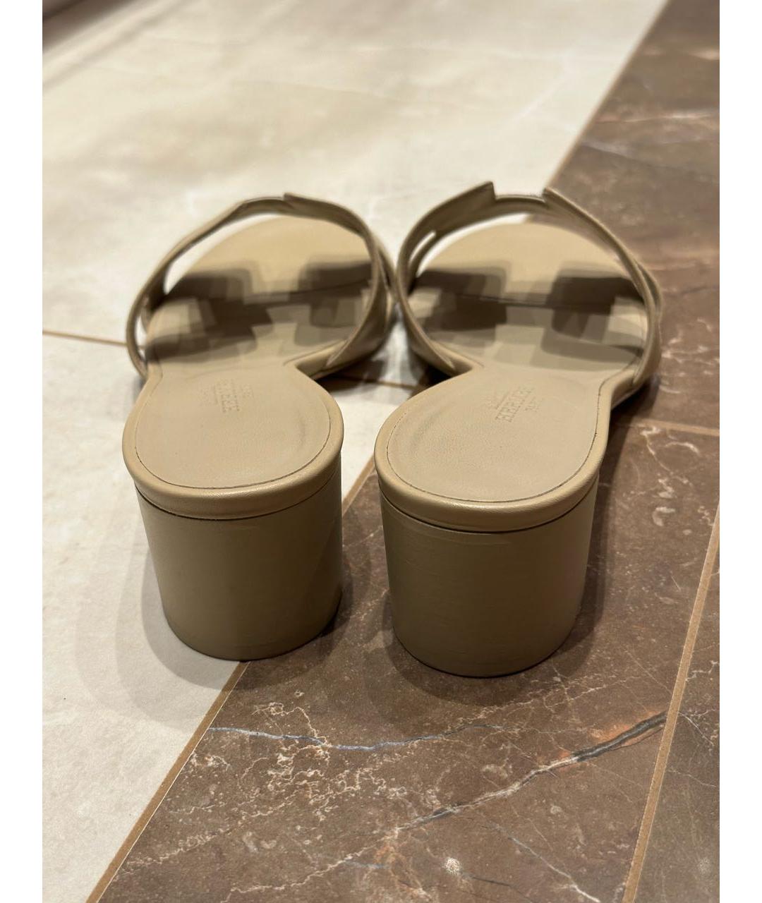 HERMES Бежевые кожаные мюли, фото 4