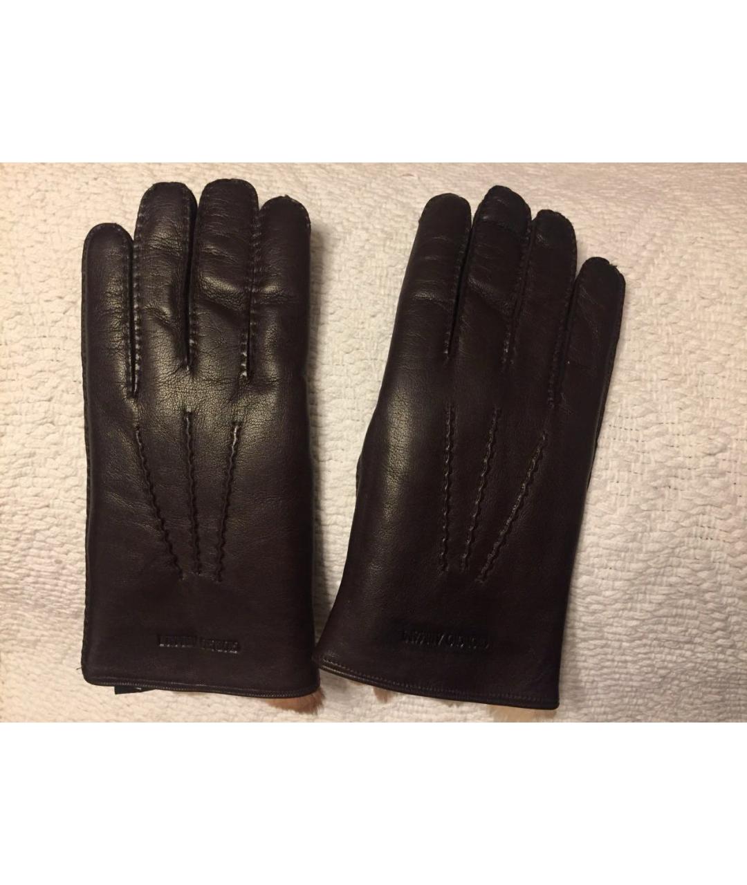 GIORGIO ARMANI Коричневые кожаные перчатки, фото 5