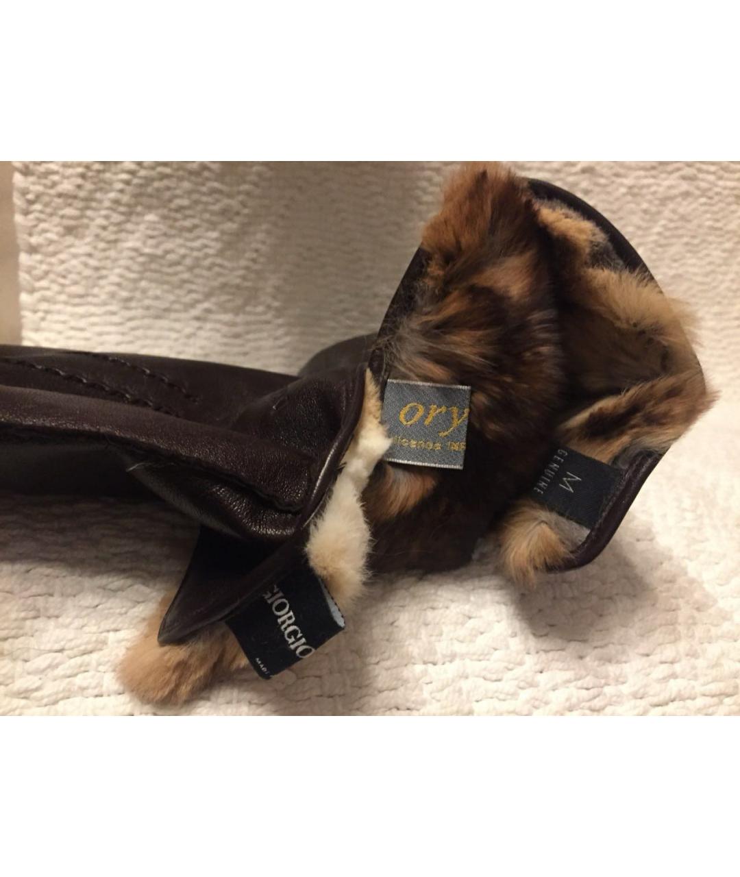 GIORGIO ARMANI Коричневые кожаные перчатки, фото 4