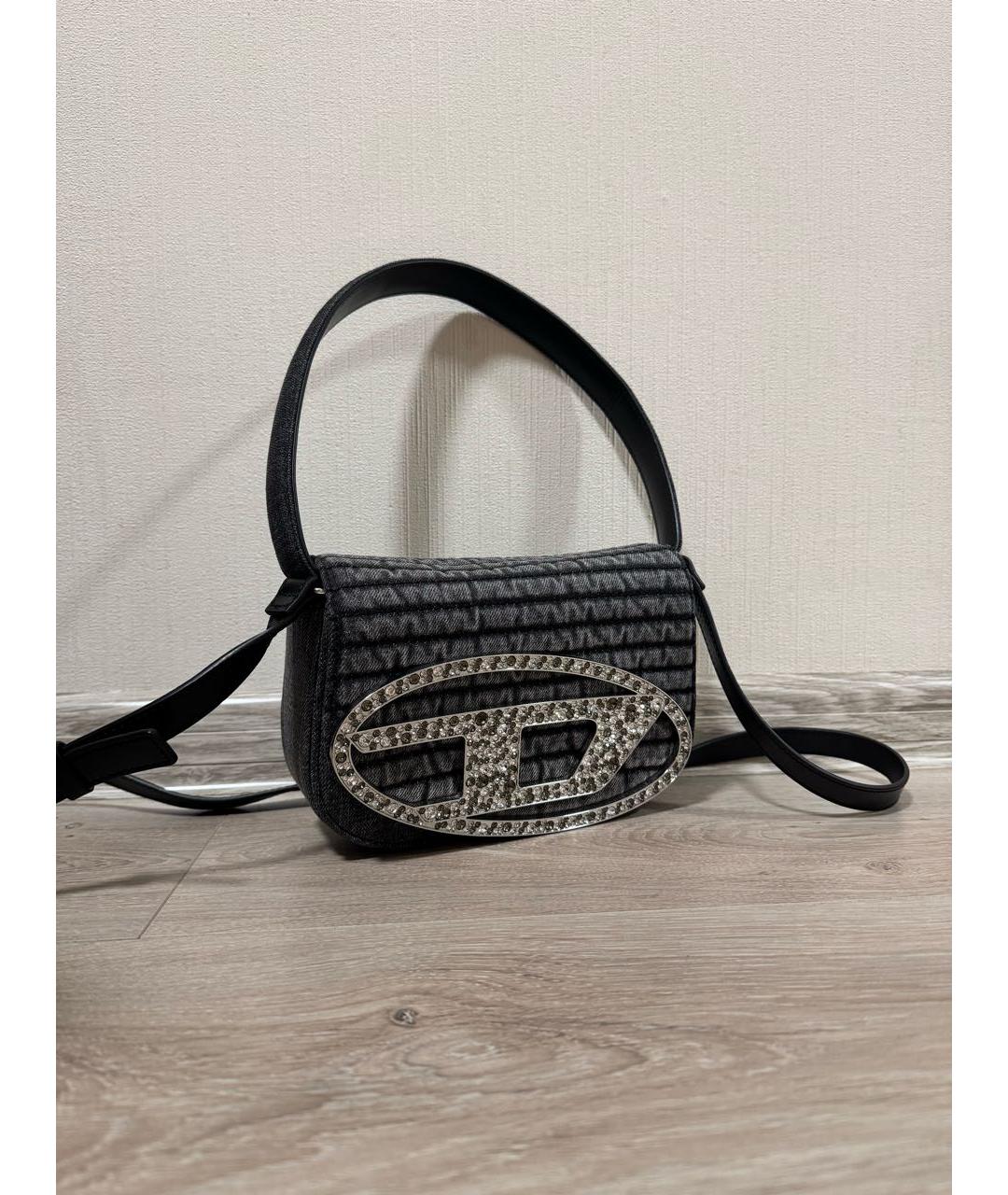 DIESEL Антрацитовая деним сумка через плечо, фото 2