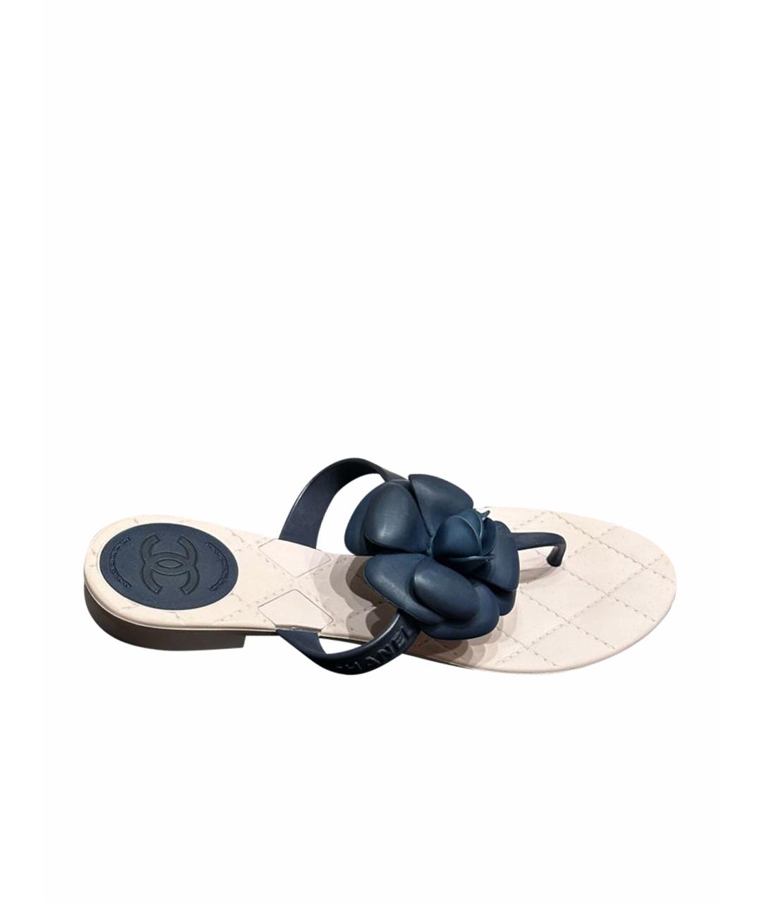 CHANEL Синие резиновые шлепанцы, фото 1