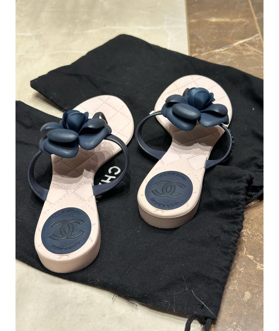 CHANEL Синие резиновые шлепанцы, фото 4