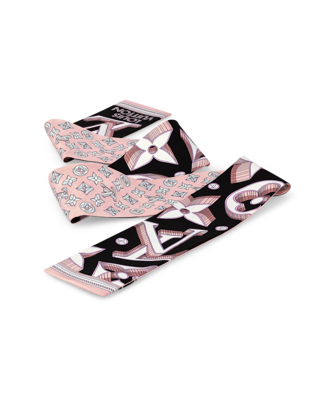 LOUIS VUITTON Розовый шелковый шарф, фото 3