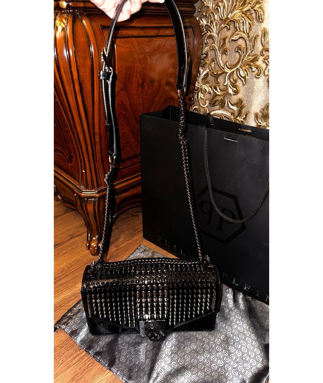 PHILIPP PLEIN Черная сумка через плечо из лакированной кожи, фото 2