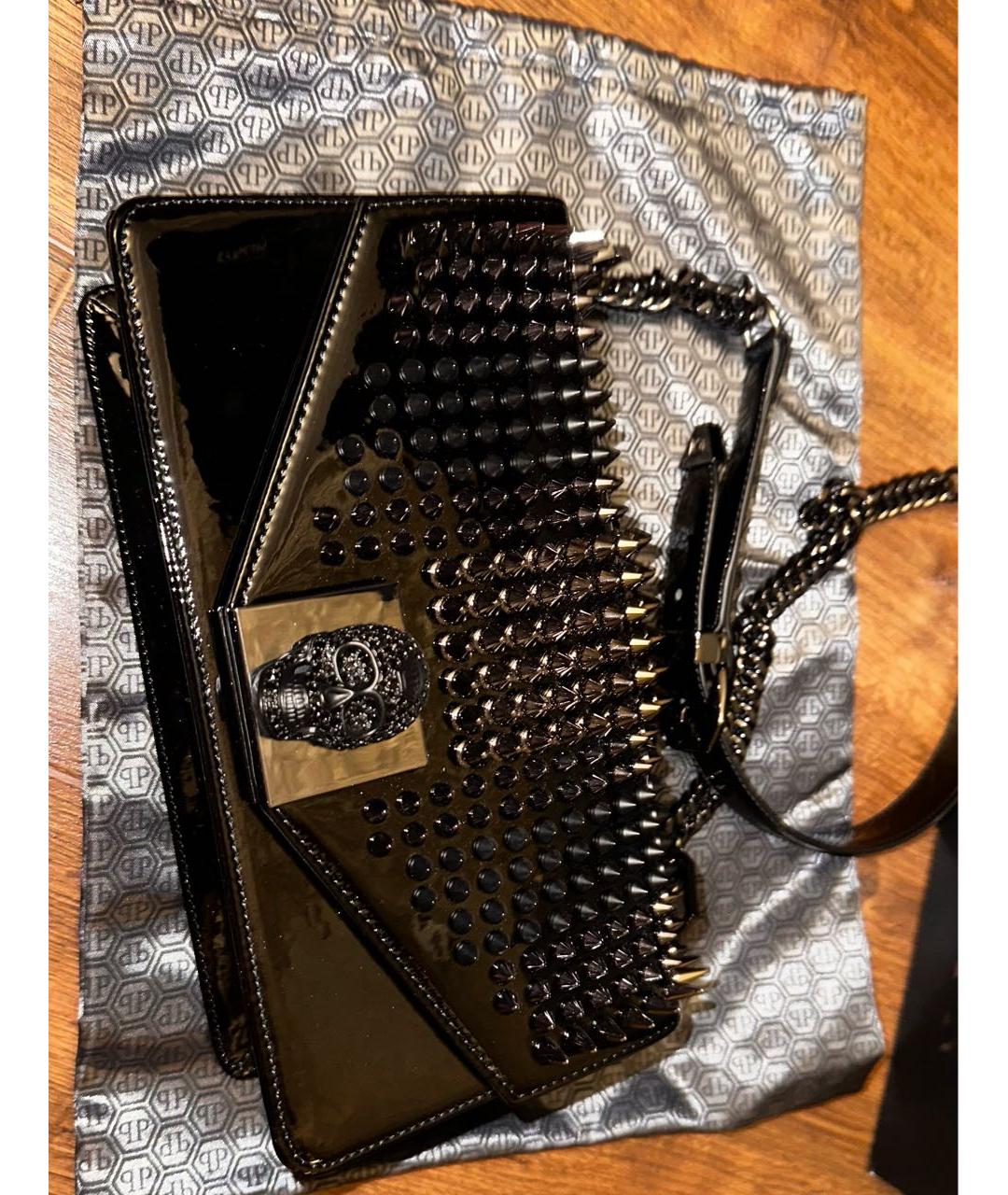 PHILIPP PLEIN Черная сумка через плечо из лакированной кожи, фото 3