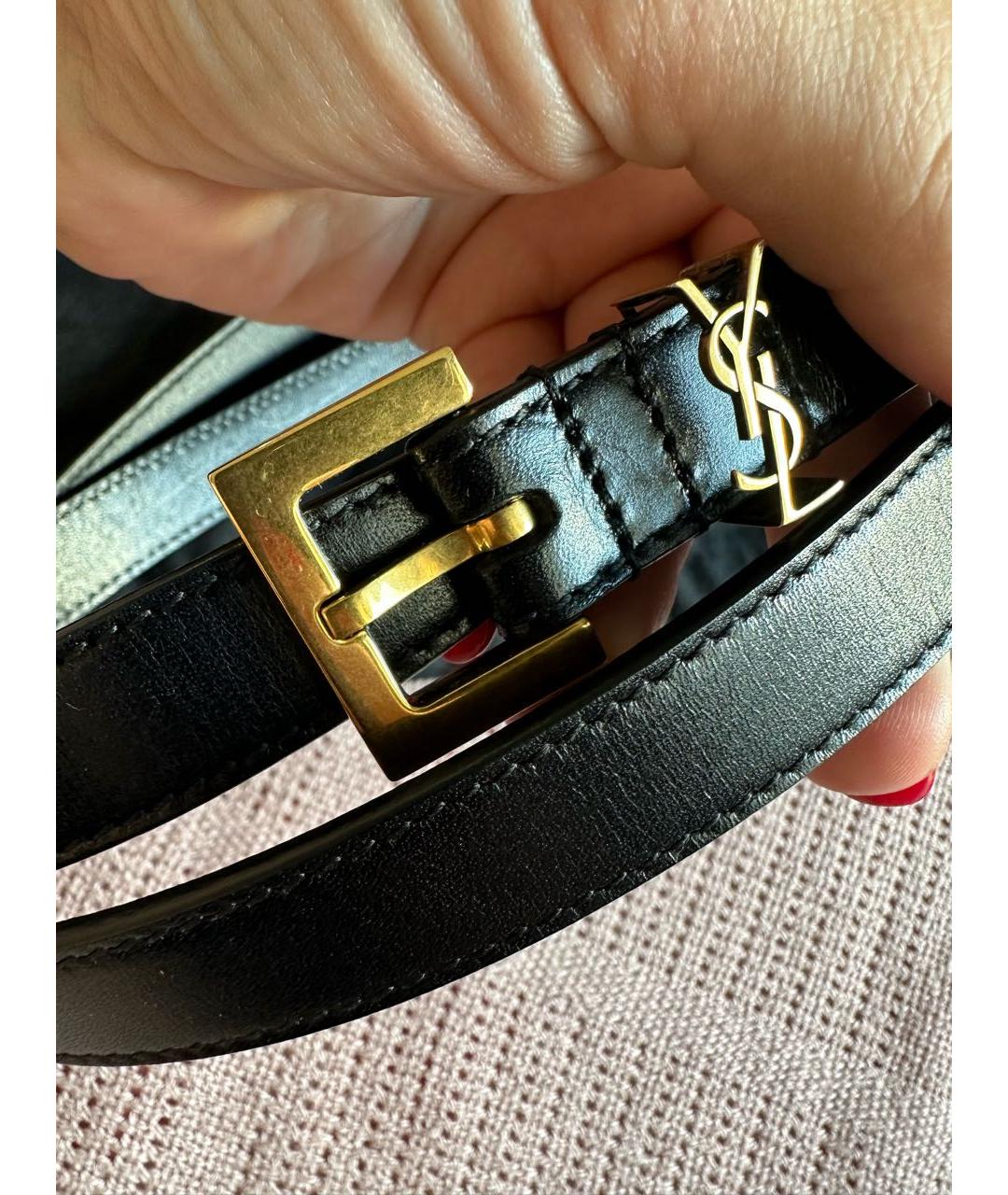 SAINT LAURENT Черный кожаный ремень, фото 2