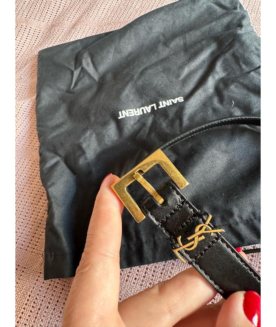 SAINT LAURENT Черный кожаный ремень, фото 3