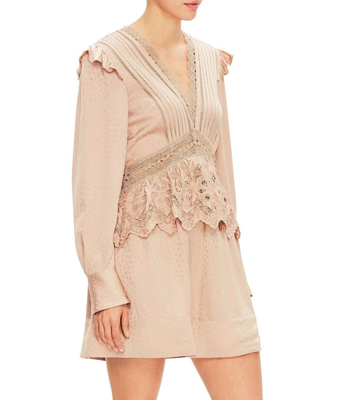 SELF-PORTRAIT Бежевое вискозное повседневное платье, фото 5