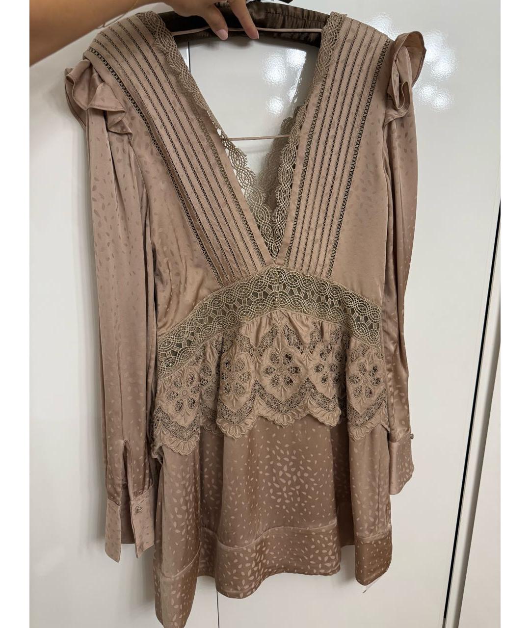 SELF-PORTRAIT Бежевое вискозное повседневное платье, фото 2