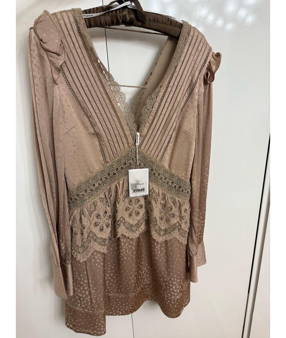 SELF-PORTRAIT Бежевое вискозное повседневное платье, фото 7