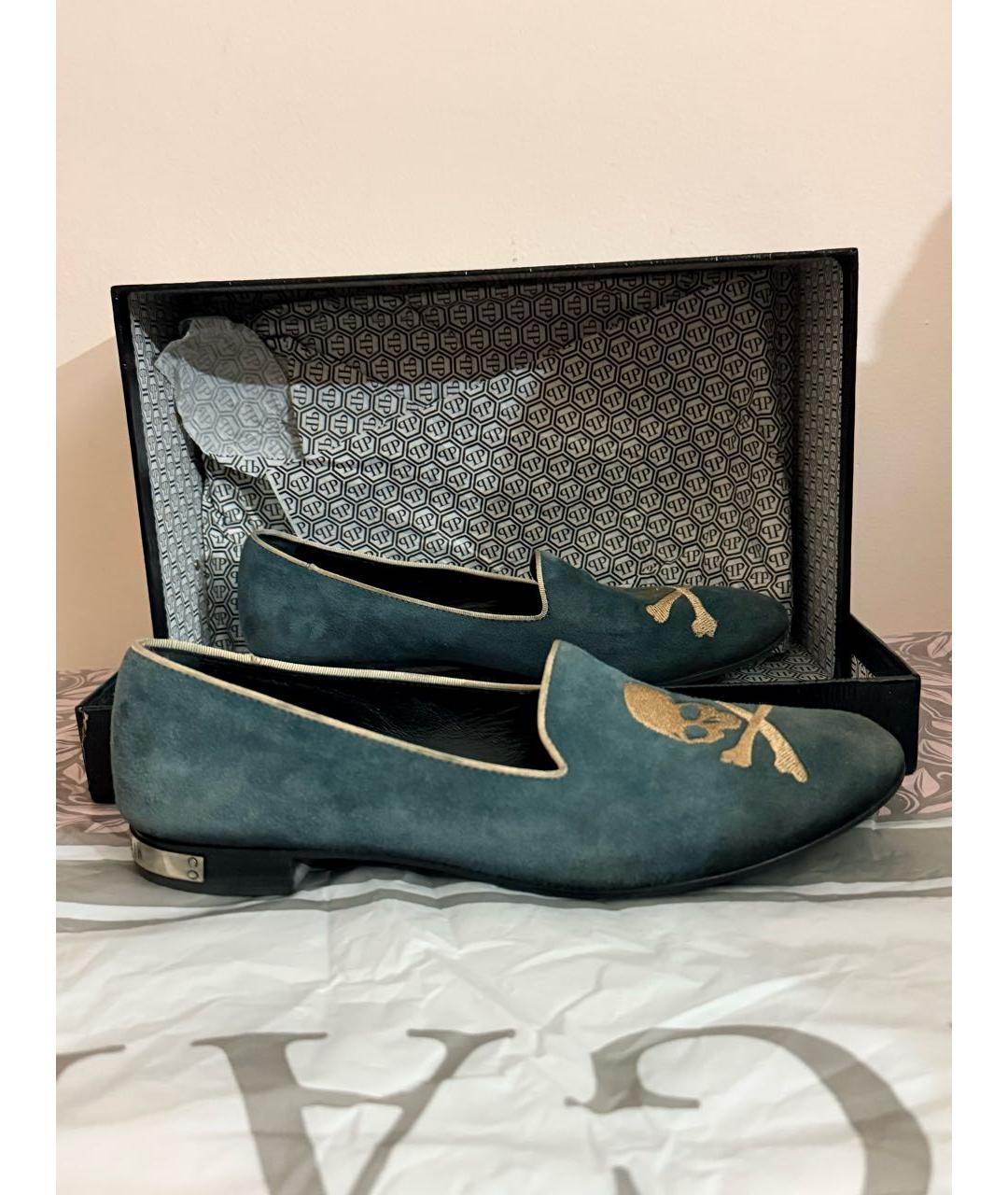 PHILIPP PLEIN Синие замшевые лоферы, фото 9