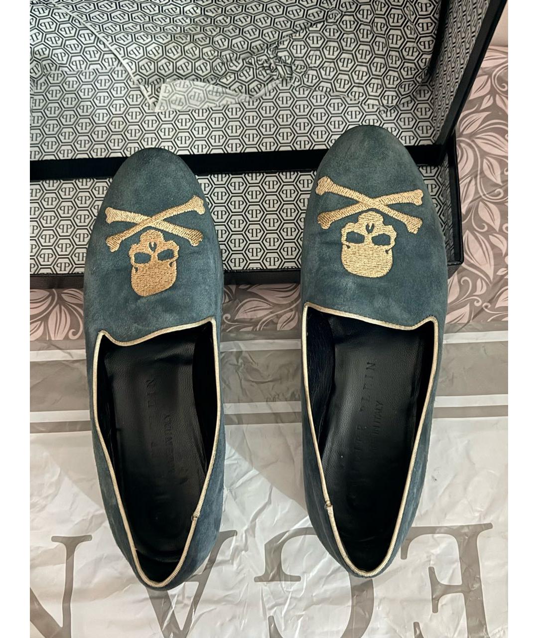 PHILIPP PLEIN Синие замшевые лоферы, фото 3