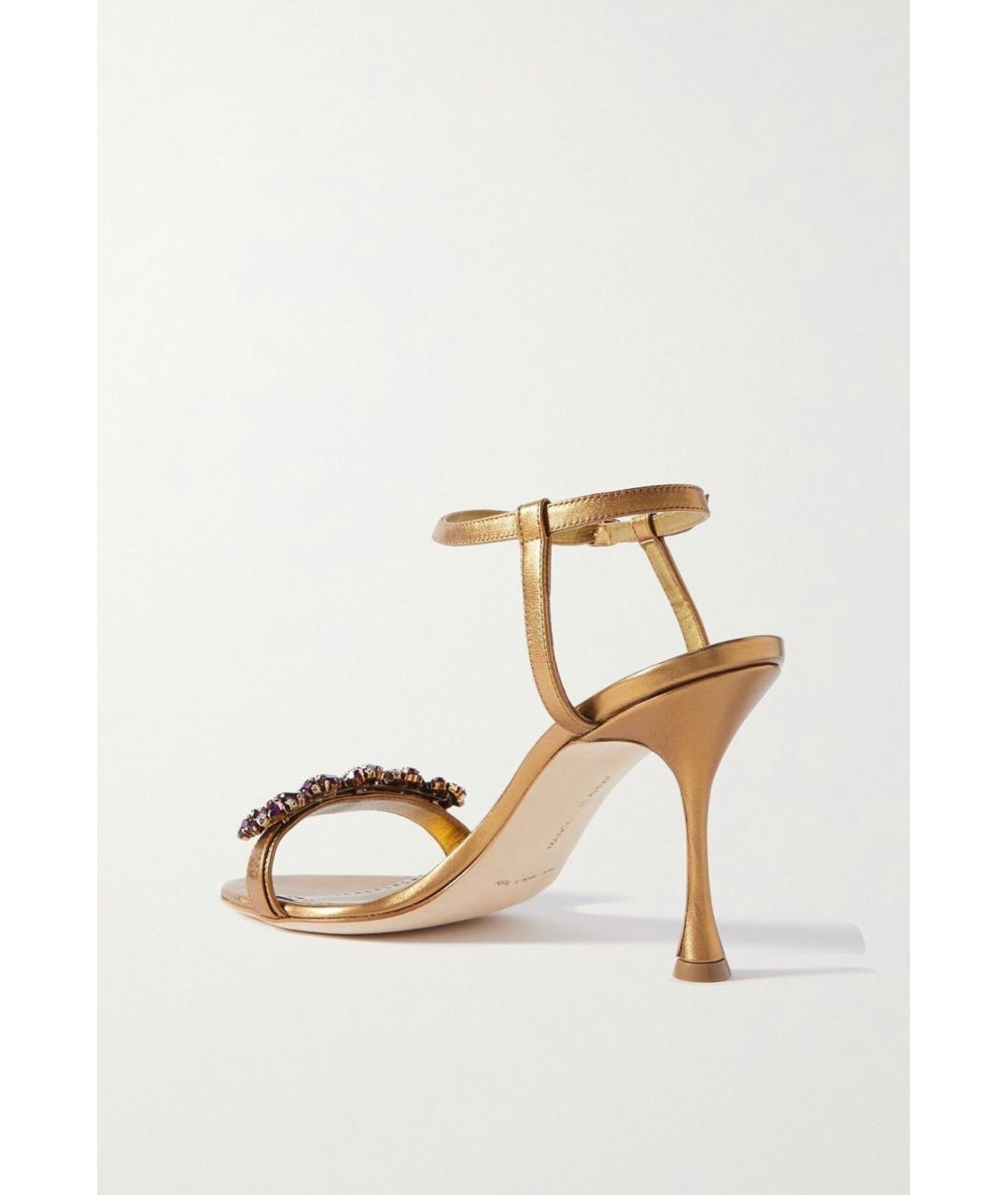 MANOLO BLAHNIK Золотые кожаные босоножки, фото 3