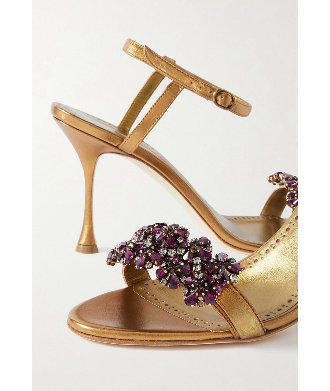 MANOLO BLAHNIK Золотые кожаные босоножки, фото 4