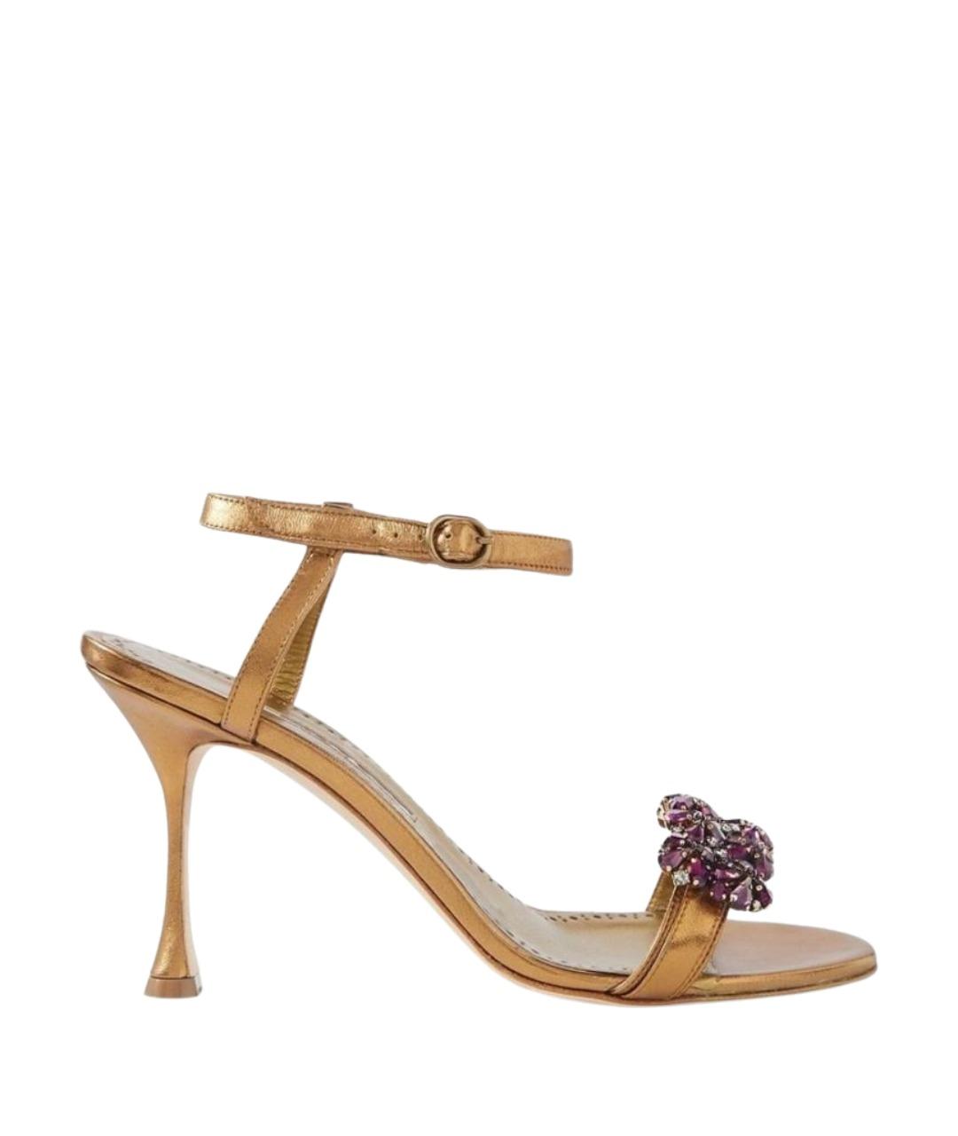 MANOLO BLAHNIK Золотые кожаные босоножки, фото 1