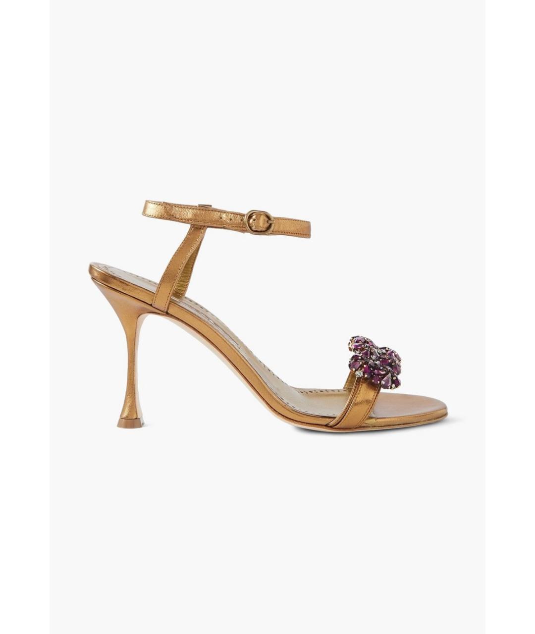 MANOLO BLAHNIK Золотые кожаные босоножки, фото 5