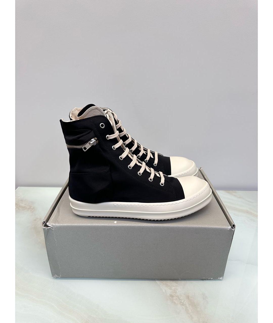 RICK OWENS Черные текстильные высокие кроссовки / кеды, фото 7