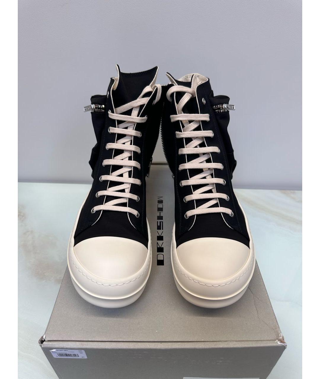 RICK OWENS Черные текстильные высокие кроссовки / кеды, фото 2