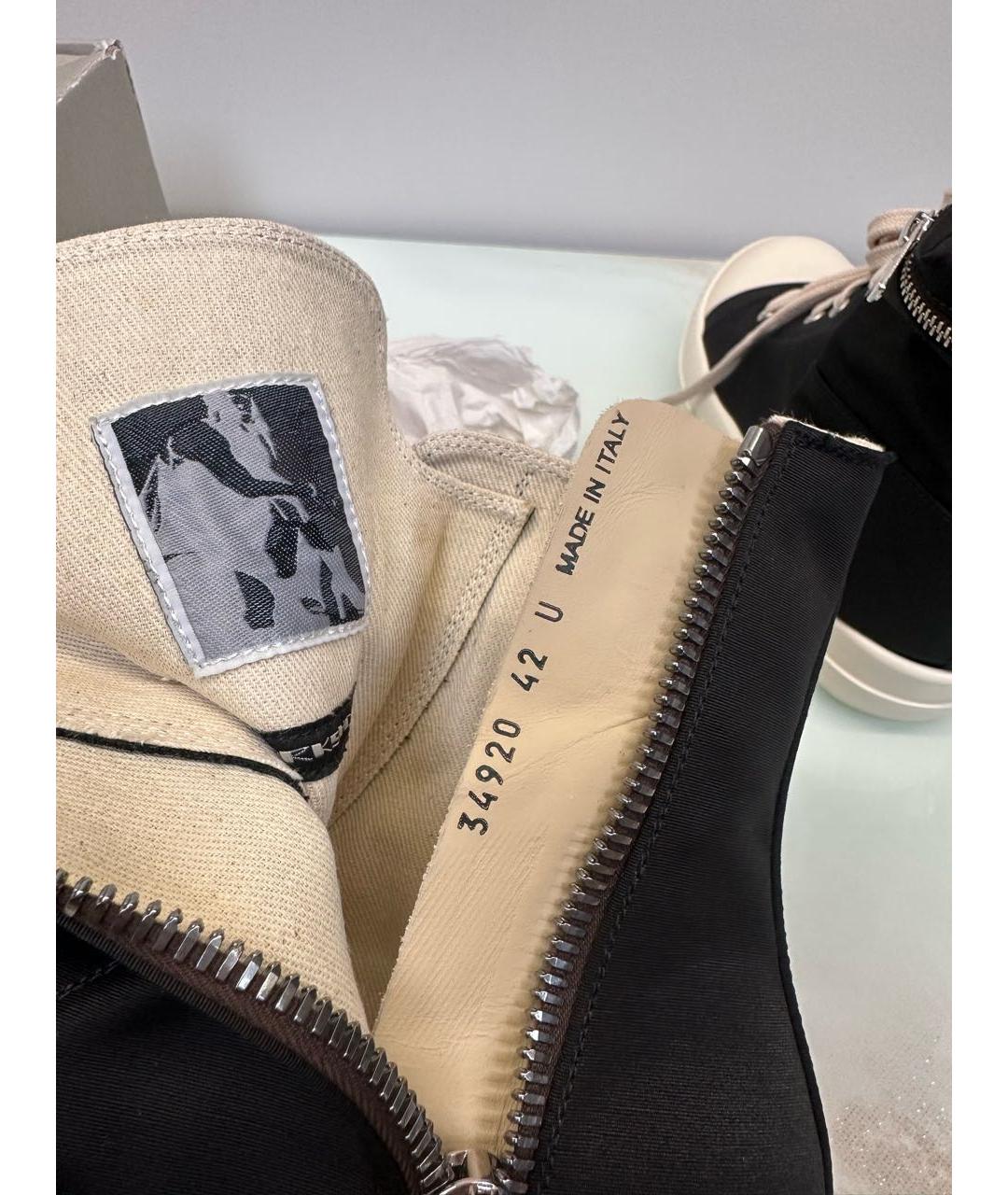 RICK OWENS Черные текстильные высокие кроссовки / кеды, фото 3