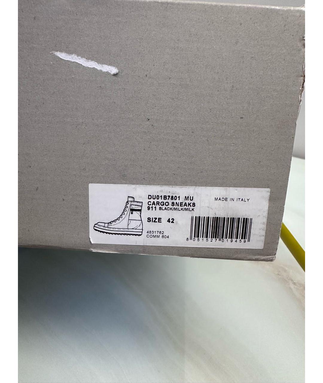 RICK OWENS Черные текстильные высокие кроссовки / кеды, фото 4