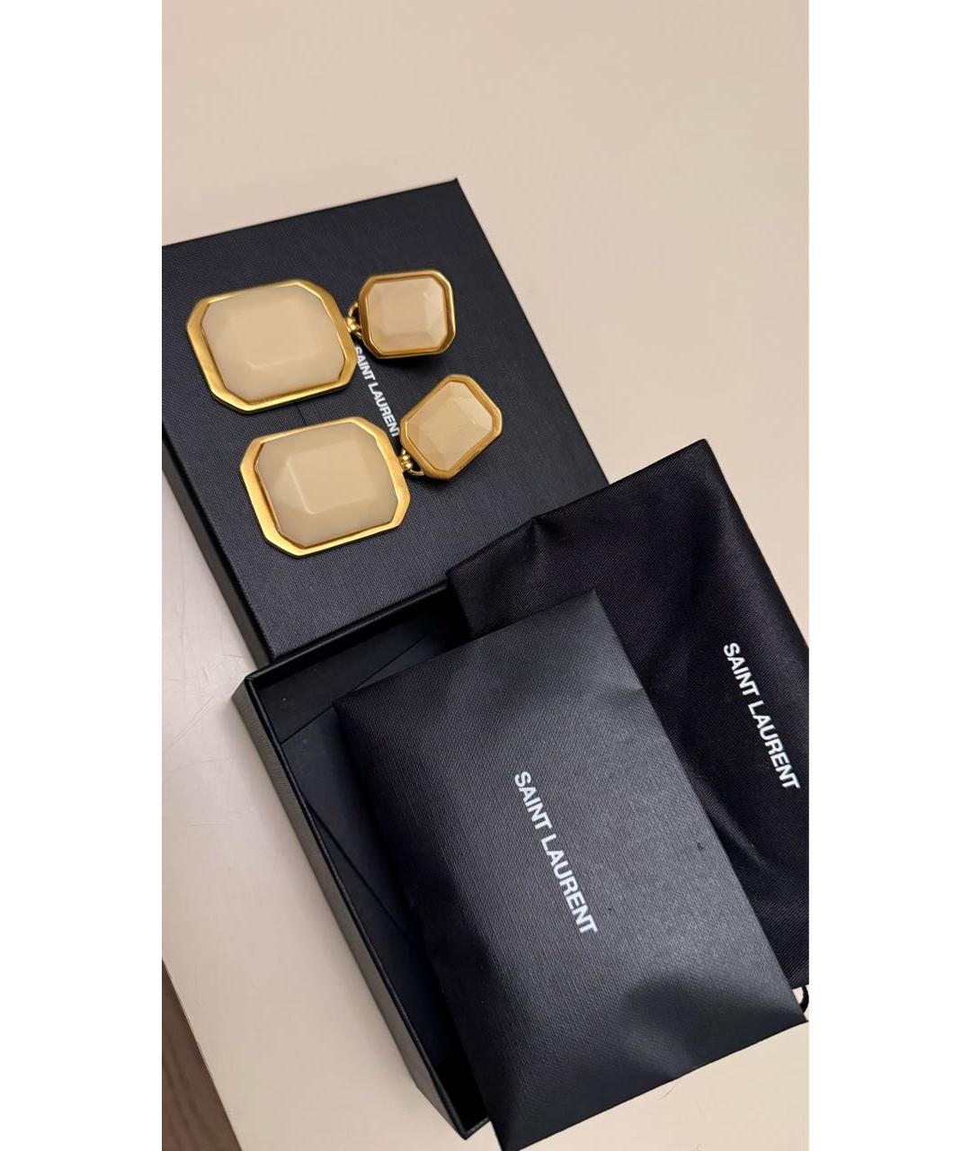 SAINT LAURENT Бежевые латунные серьги, фото 4