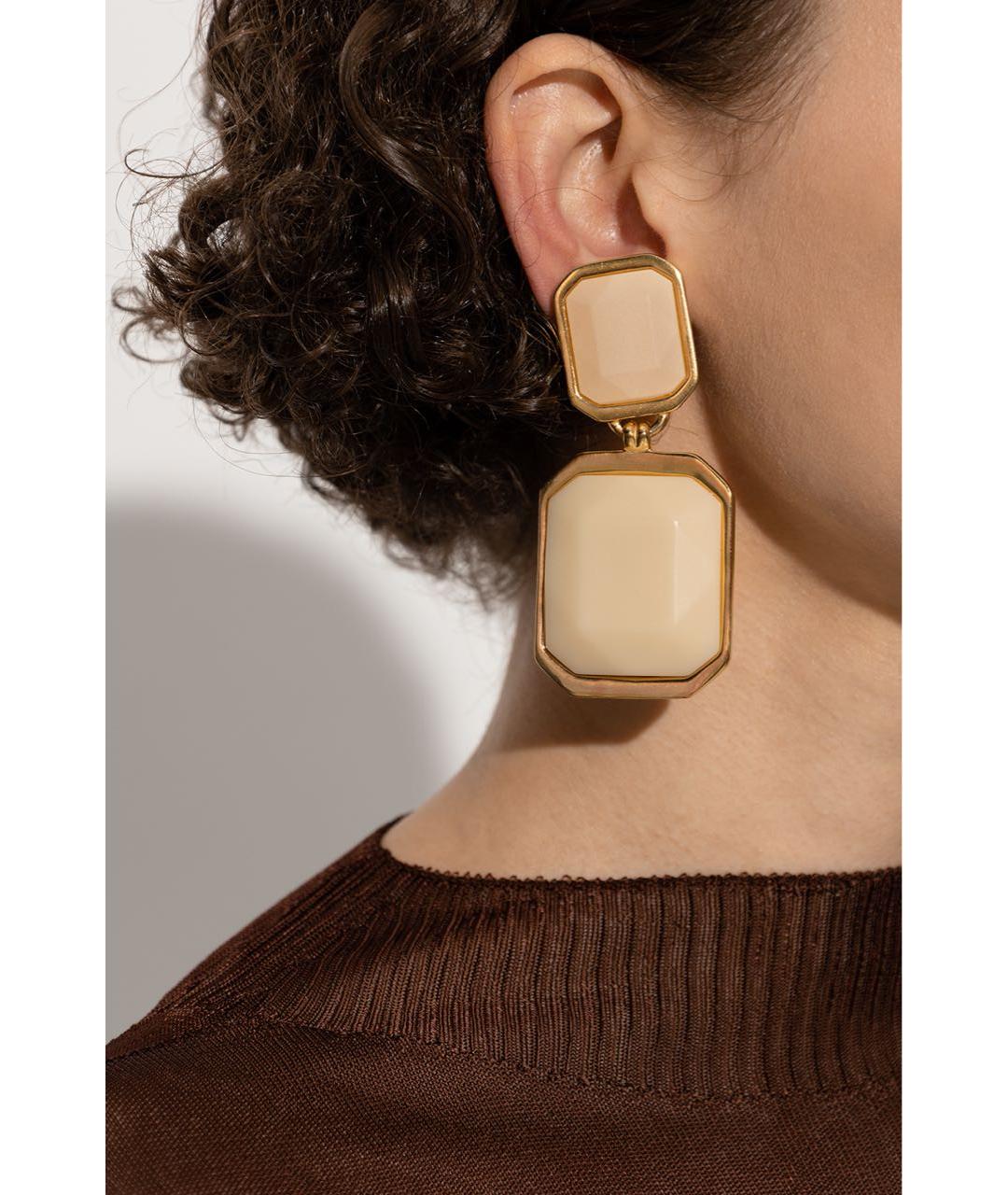 SAINT LAURENT Бежевые латунные серьги, фото 5